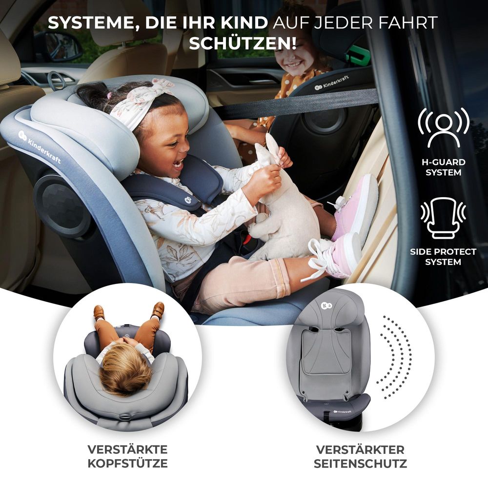 Kinderkraft I-GROW i-Size - Kindersitz 40-150 cm - 360° - RWF/FWF - H-GUARD - ISOFIX - TOP TETHER - 5-Punkt-Gurt - Verstellbare Kopfstütze - Grau