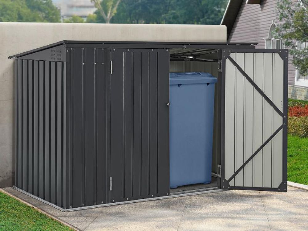 Juskys 3er Mülltonnenbox Namur 3 x 120 Liter Tonnen - 2 m² - 2 große Türen - Metall Mülltonnenverkleidung Müllbox Müllhaus Aufbewahrungsbox