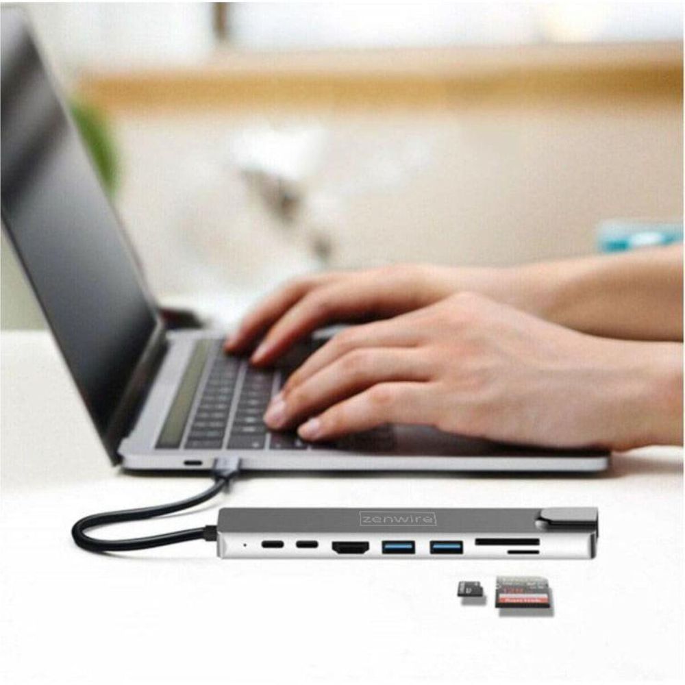 Adattatore - Hub USB-C 9 in 1 - HDMI - RJ-45 Fast Ethernet - SD - Power Delivery 3.0 - per Apple MacBook - per Andoid