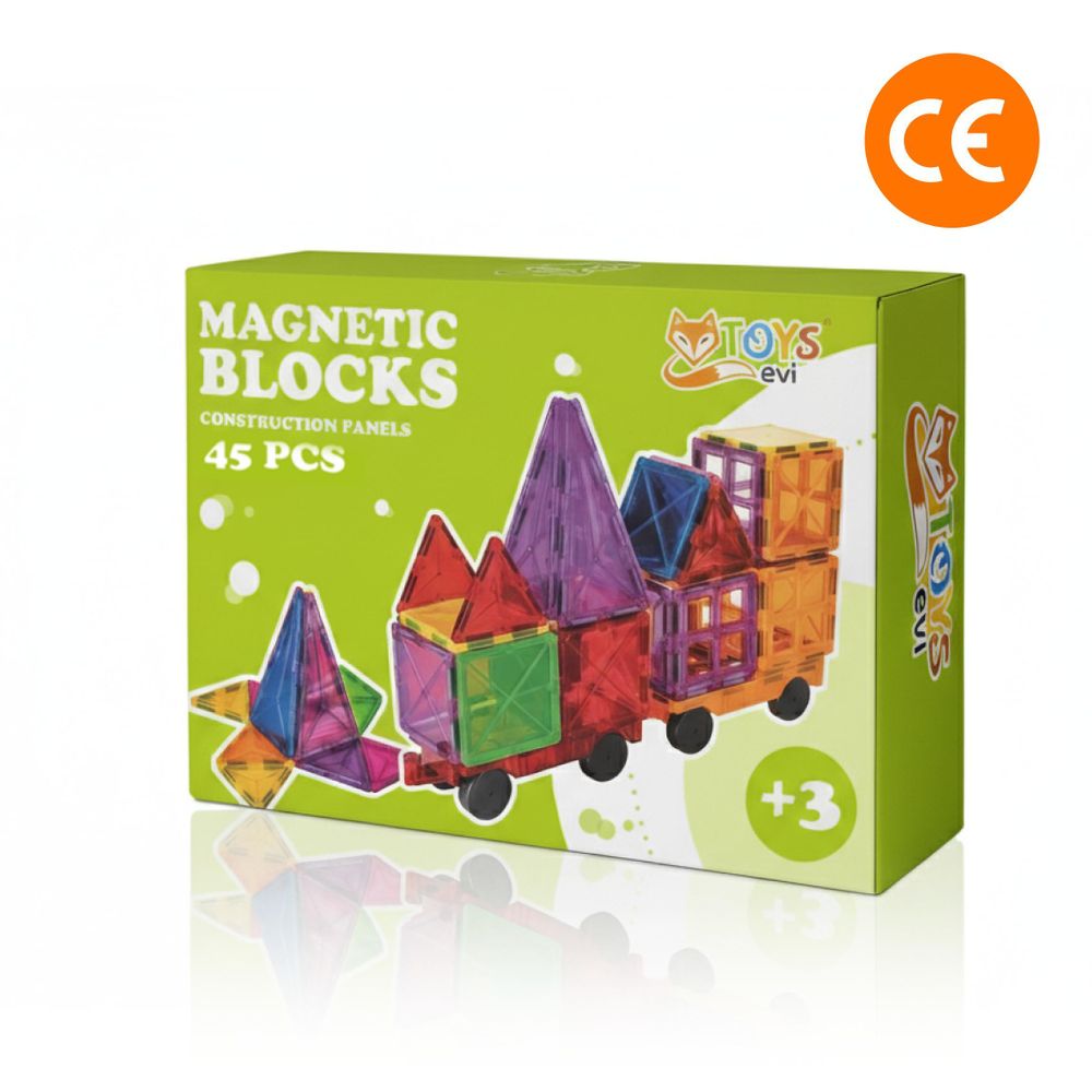 Magnetbausteine 45 Teile Set, 3D Magnetische Bauklötze für Kinder ab 3 Jahren, Konstruktionsspielzeug Pädagogisch MINT, EVI TOYS Magnetic 45 CE