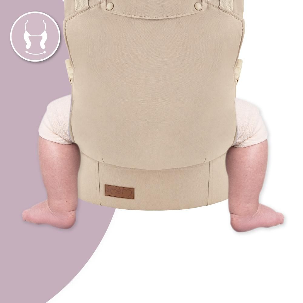 MoMi COLLET – Ergonomische & physiologische Babytrage, verstellbar für vorne & hinten, mit Kapuze & Tasche – Beige