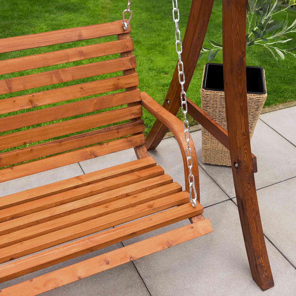 di volio Hollywoodschaukel Grino, Gartenschaukel aus Holz, Outdoor Hängesessel mit Gestell für 2 Personen, wetterfest, bequem & robust