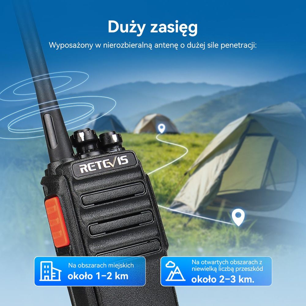Retevis RT24 Krótkofalówki i Walkie Talkie, Walkie Talkie dalekiego zasięgu z zestawem słuchawkowym, i ładowarką USB, dla rodziny, na zewnątrz