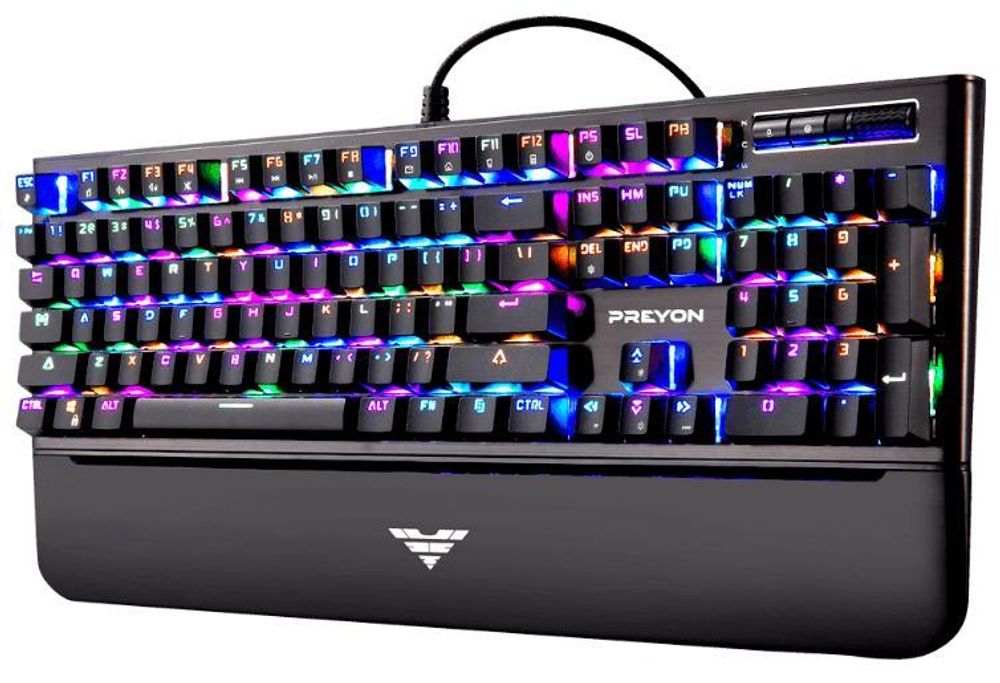 Klawiatura dla graczy PREYON Long Claw Brown Keyboard - Podpórka pod nadgarstki - 104 klawisze - Przełączniki Gateron Brown - Aluminiowa obudowa - Podświetlenie RGB - Tryb podświetlenia - Oprogramowanie - Port przelotowy USB