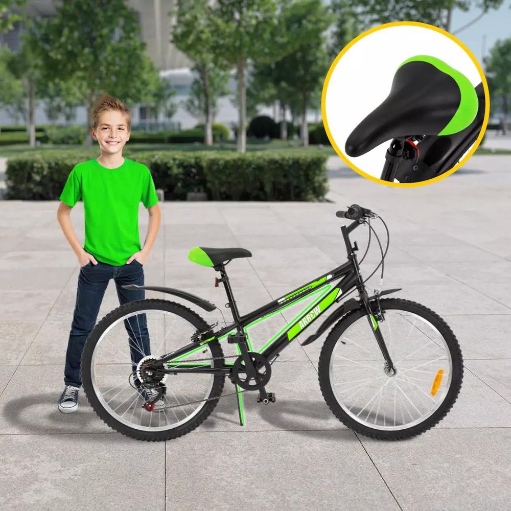 Actionbikes Kinderfahrrad Arrow 24 Zoll | Kinder Fahrrad- V-Brake Bremsen - Kettenschutz - Fahrradständer - Handschaltung - 8-12 Jahre (Schwarz/Grün)