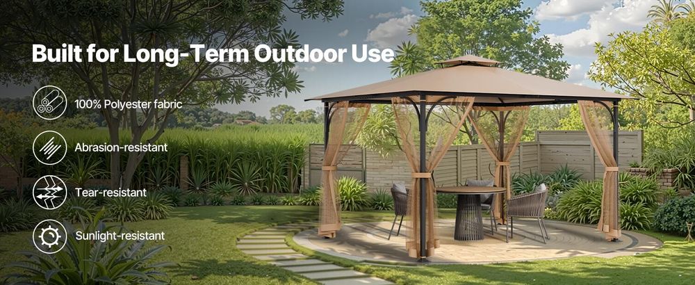 VEVOR Moskitonetz für Pavillon, Mückennetz passend für 304,8x365,8x213,4 cm große Pavillons, Insektennetz, 4-teiliger Seitenwand-Pavillonvorhang