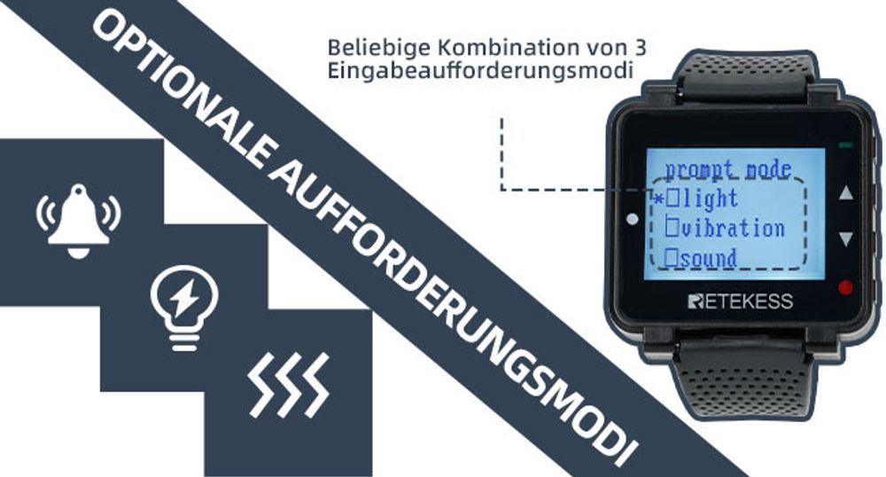 Retekess T128 Wireless Caregiver Pager Kellner Uhrenempfänger für TD007 und T117 Button im Restaurant Hospital Nursing Home