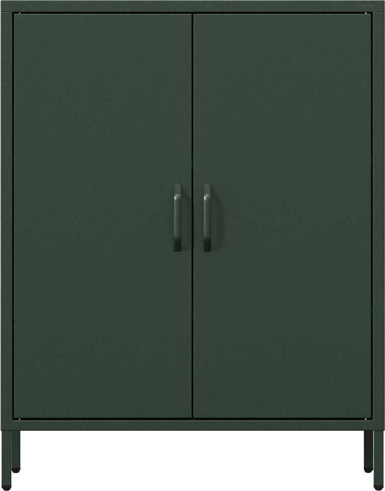 Jan Nowak Kommode mit Doppeltür VITO kleiner Schrank Magnetverschluss verstellbare Einlegeböden Metall Wohnzimmer 80 x 101,5 x 40 cm, Flaschengrün