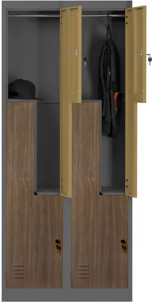 Jan Nowak Umkleideschrank Z02 Spind mit 4 Abteilen Kleiderspind Metallschrank Flügeltür Lüftungsschlitzen Pulverbeschichtung 185 cm x 80 cm x 45 cm, Farbe: Anthrazit-Holzoptik