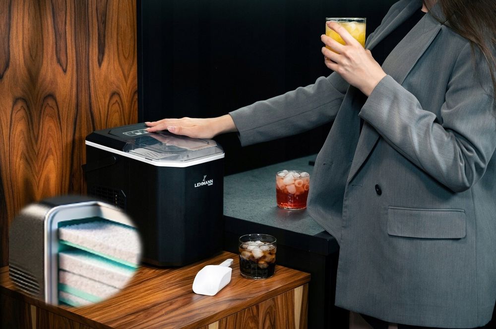 LEHMANN Eiswürfelmaschine für Zuhause, Party und Büro, 9 Eiswürfel in 6–8 Minuten, 2 Größen, 12kg in 24 Stunden, mit tragbarem Griff