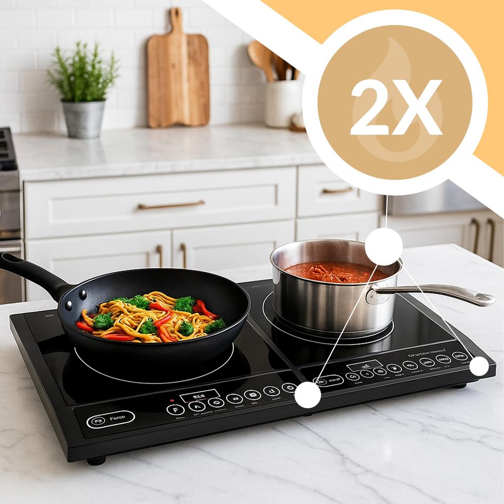Induktionskochfeld 4000W 2 Platten Induktionskochplatte mit Touch Steuerung 2-Burner Induction Plate Timer 10 Temperaturstufen 2x2000W Schwarz Retoo