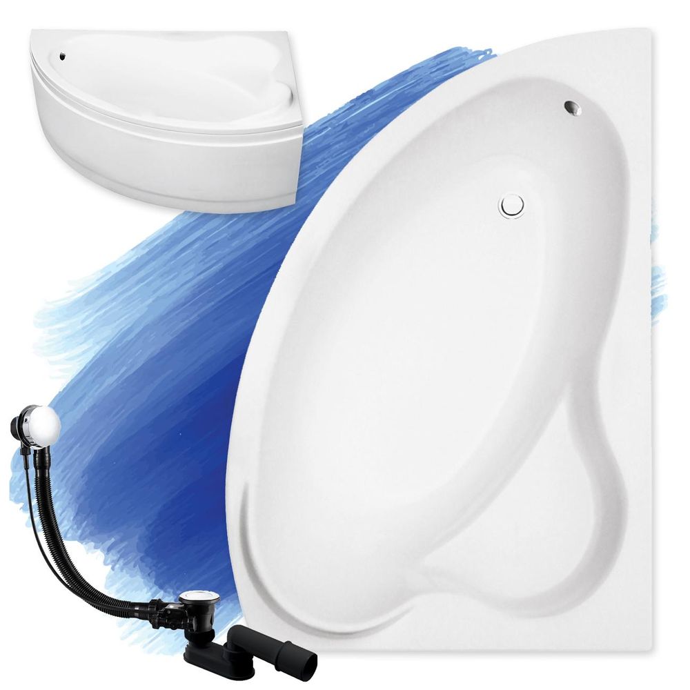 Weiß Eckbadewanne mit modernem, dargestellt mit einem schwarzen Ablauf