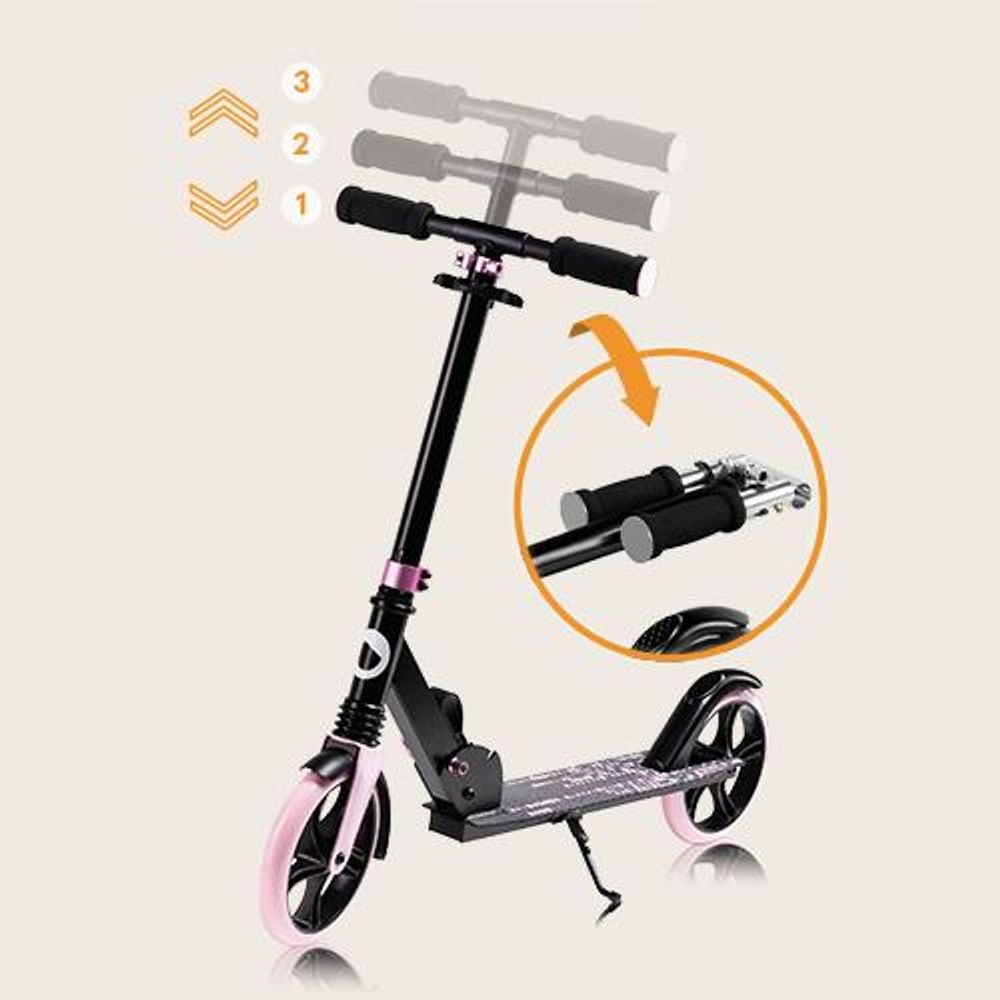 Lionelo Luca Roller Kinder Tretroller bis 100kg Räder 200mm Bremse zusammenklappbar Schwarz Rosa
