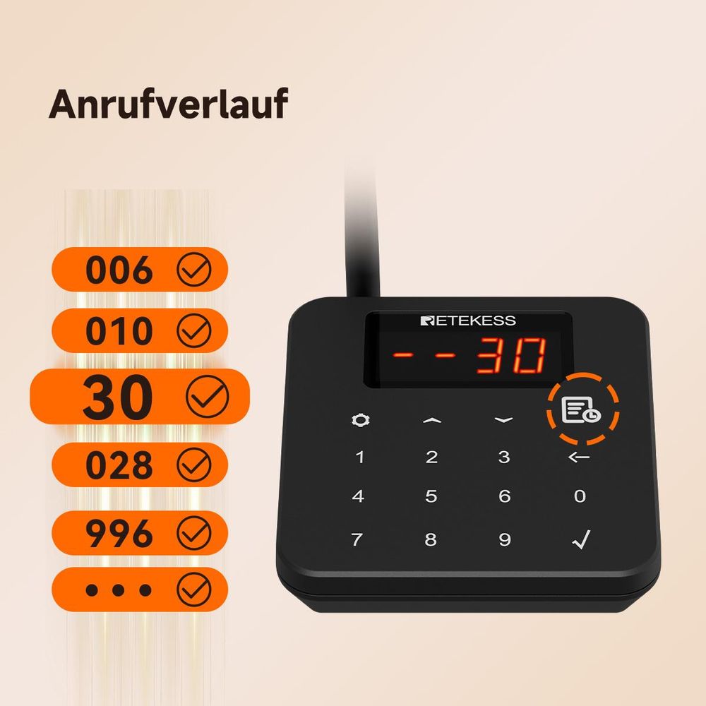 Retekess TD186 Restaurant Pager System, 30 Pager, 600m, Kippschutz, 64 Rufkombinationen, Stummschalttaste, Gästrufsystem für Bars Café, walkie talkie