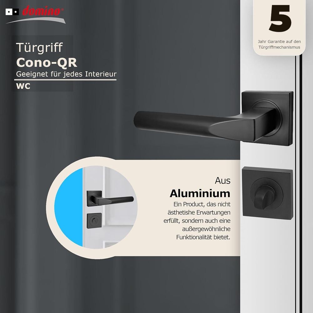 DOMINO Türgriff Drückergarnitur WC -Badezimmer Set | Rund-Rosette | Türklinke für Bürotür, Kellertür & Innentür | Aluminium | Bronze Farbe | TIPO-R M3