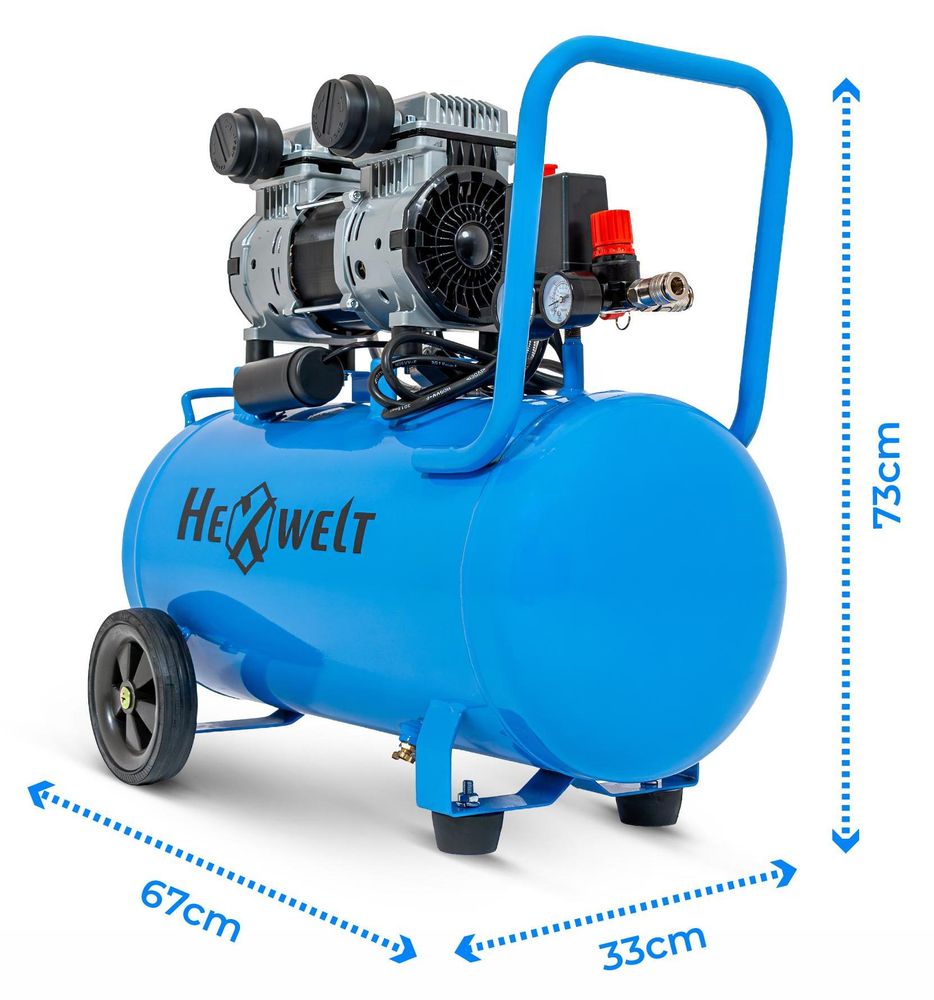 Ölfreier Luftkompressor HW-KBO-2T-50L 50 L 250 l/min 8 bar 2 Zylinder Gusseisen 1,5 kW 230 V für Werkstatt Garage