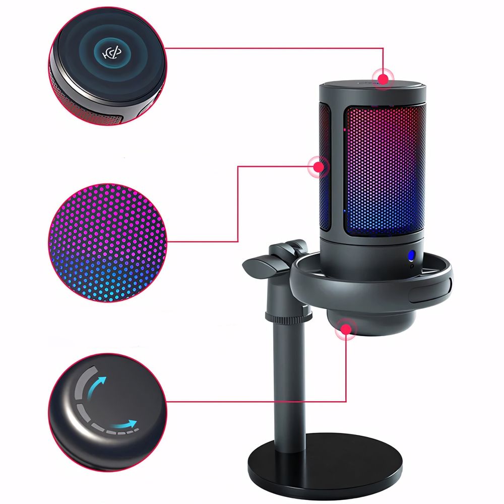 Gaming Mikrofon PC mit Arm, USB Microphone für MAC PS4 PS5 mit Stummschalttaste, Kopfhöreranschluss, Popfilter, Nierenkondensatormikrofon, Retoo