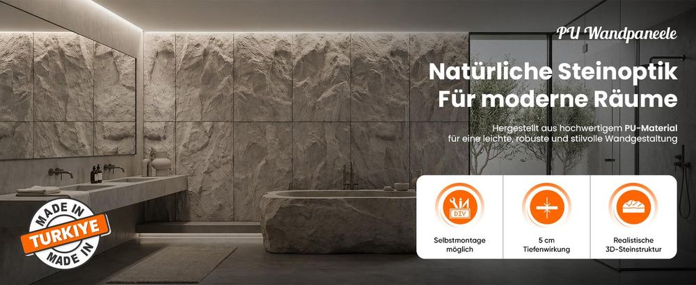 IZODEKOR Polyurethan Steinpaneele 120x60 cm 3D Wandpaneele 5 cm dick Steinoptik Wandverkleidung - Light Grey Stone