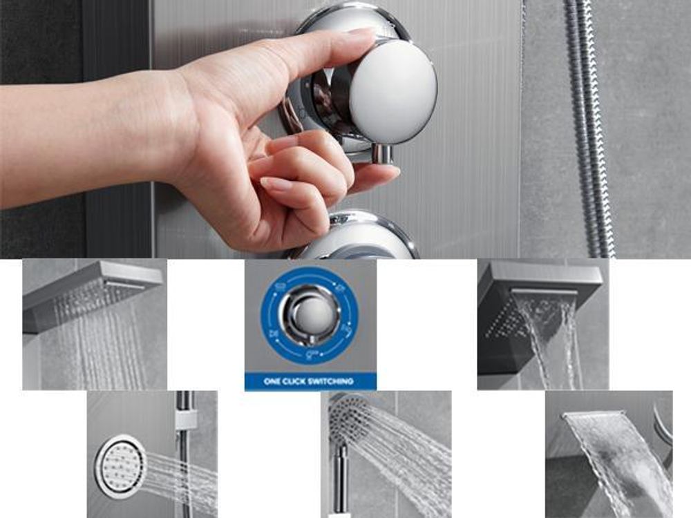 Duschpaneel Regendusche, Edelstahl Dusche Armaturen LED 3 x Massagedüsen Duschsystem Duschsäule Duscharmatur Wasserfall mit Temperatur Display Duschsystem aus Gebürstet