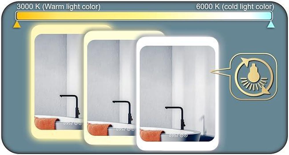 HOKO miroir mural LED 50x70 cm - Miroir de salle de bain moderne avec éclairage & horloge digitale