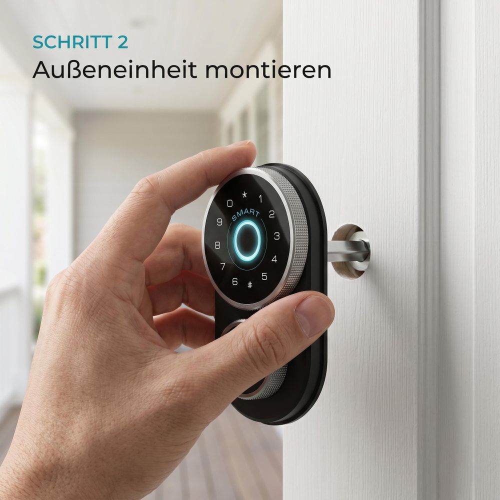 Smartes Türschloss, Fingerabdruck, APP Steuerung, Bluetooth, Automatische Verriegelung, USB Notstrom, Schlüsselloser Zugang, Modernes Design