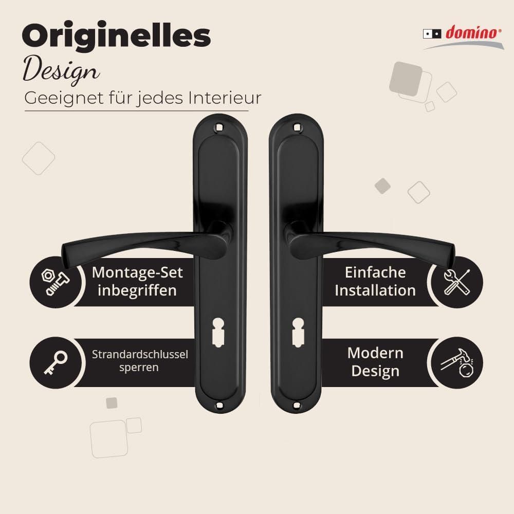 Domino Romana BB72 schwarzer Türgriff - lange Platte, Stahl