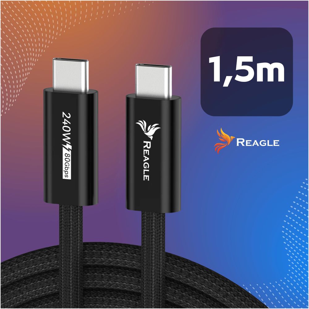 REAGLE THUNDERBOLT 5 USB-C PD 240W 16K 80 Gbps USB4 Kabel, Macbook Pro 14 16 1.5m