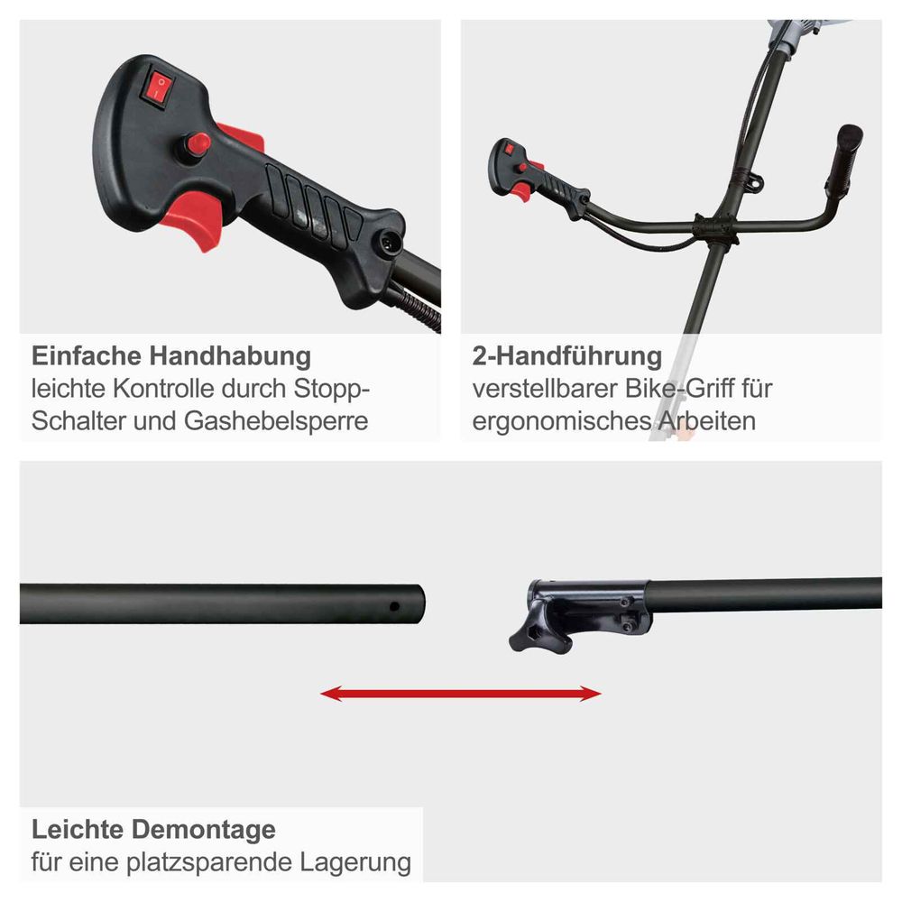 Scheppach Benzin-Motorsense BCH3300-100PB | 1,22 PS| 2in1 | Freischneider | Rasentrimmer | Schnittbreite: 430/255mm |  Anti-Vibration | Länge 150cm