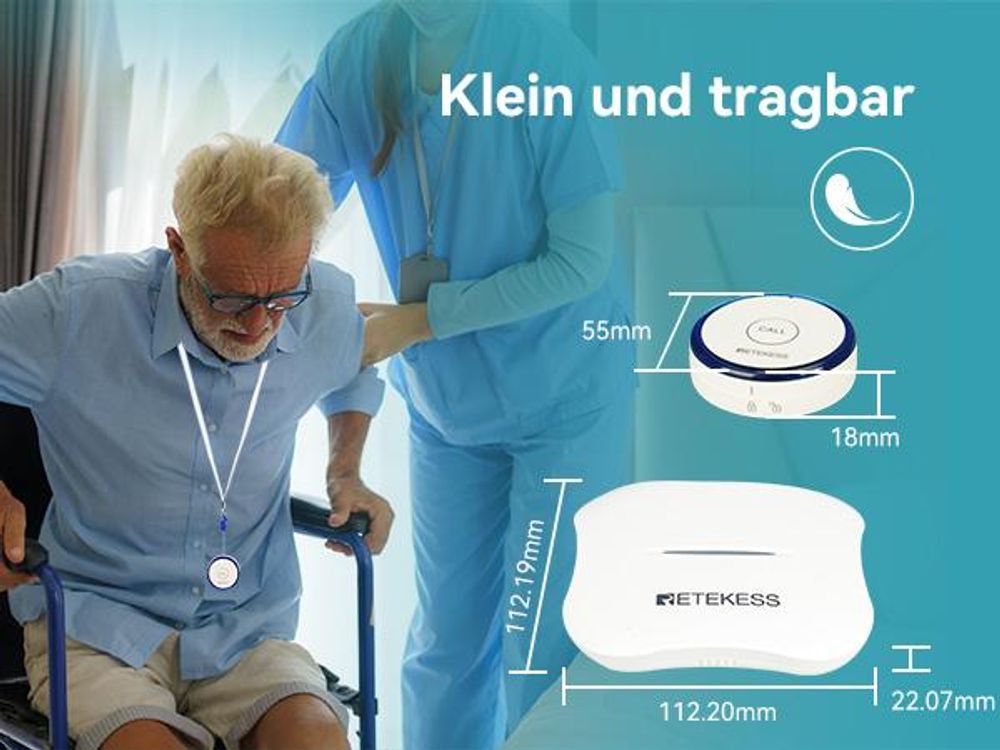 Retekess TH011-TH013 WiFi Notrufknopf für Senioren Auf Handy, Alarmknopf für Senioren, Wiederaufladbarer Akku, für ältere Patienten