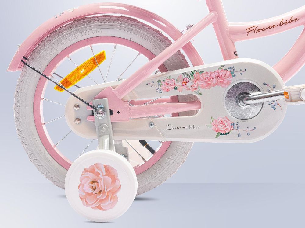 SUN BABY Flower Bike: bicicletta per bambine da 16 pollici, a partire dai 4 anni, con rotelle, manubrio di spinta rimovibile, cestino, campanello, freno a contropedale e V-brake