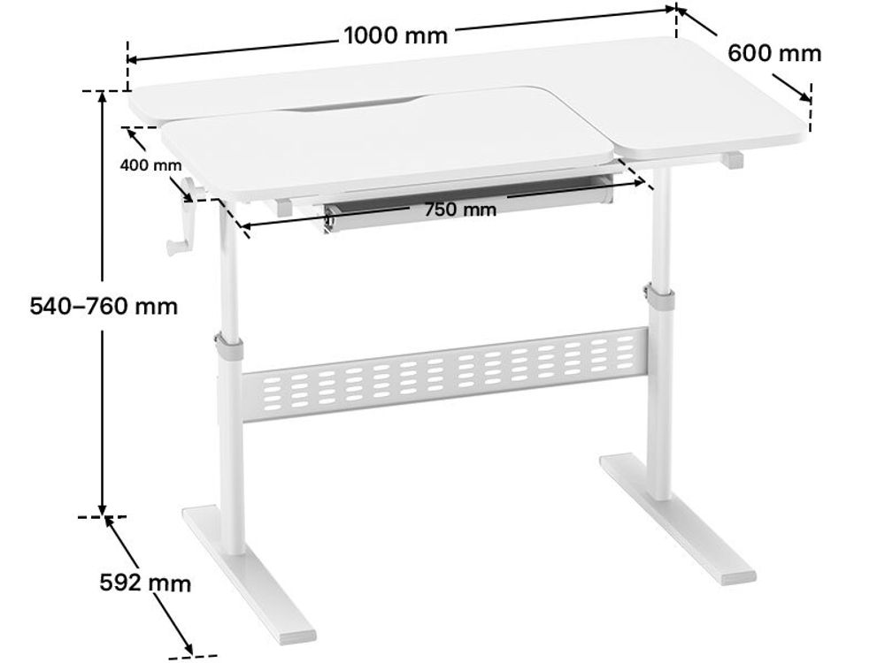 Toboli Kinderschreibtisch verstellbar 100 x 60 cm, mitwachsender Schreibtisch für Kinder neigungs-/höhenverstellbar mit Schublade