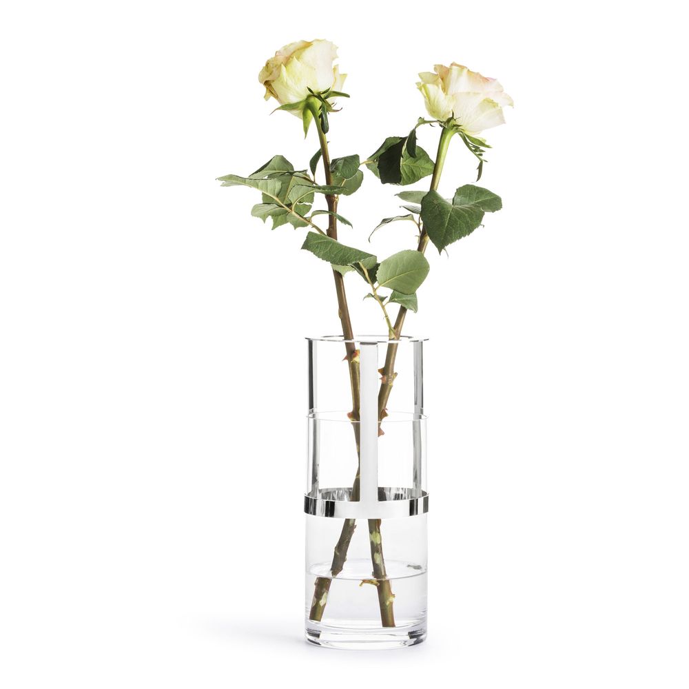 Sagaform-Vase, 11 x 20 cm, Glas/Metall, Silber, Geschenkbox