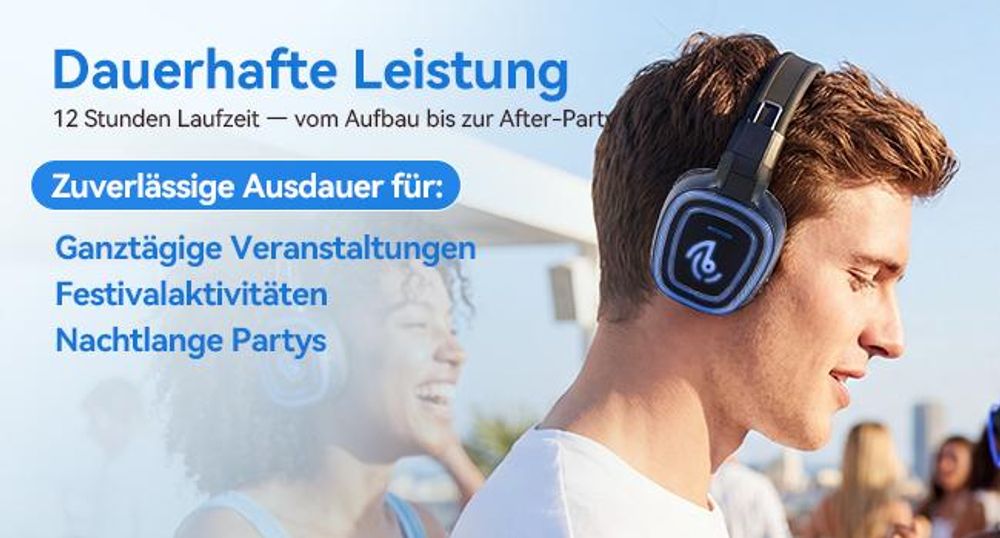 Retekess TA004S Silent Disco Kabelloser Kopfhörer, Audiosystem Verbesserte Version, 6-Kanal mit Bluetooth, faltbar, für Fernseher, Yoga, Meditation