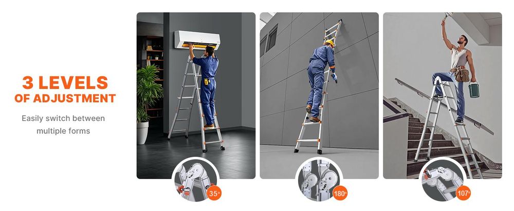 VEVOR Teleskopleiter A-Rahmen, 13 FT kompakte Aluminium-Ausziehleiter, multifunktionale tragbare zusammenklappbare Wohnmobil-Leiter, Teleskopleiter für Hausaufgaben, Treppen, Innen- und Außenbereich, Dach, 150 kg Tragfähigkeit, 4.0 m