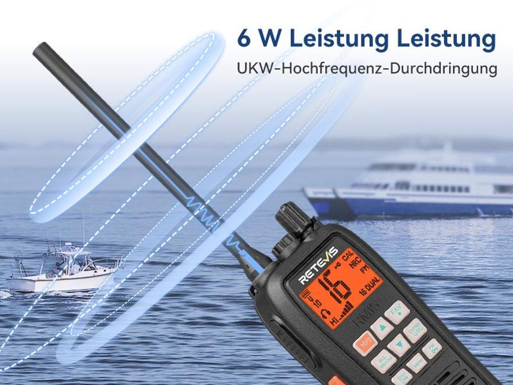 Retevis RM15 Seefunkgerät, Marine Walkie Talkie IP68, 2000 mAh Akku, Schwimmend, Vibration, 88 Kanäle, Handfunkgerät mit Lautsprecher für Bootfahren
