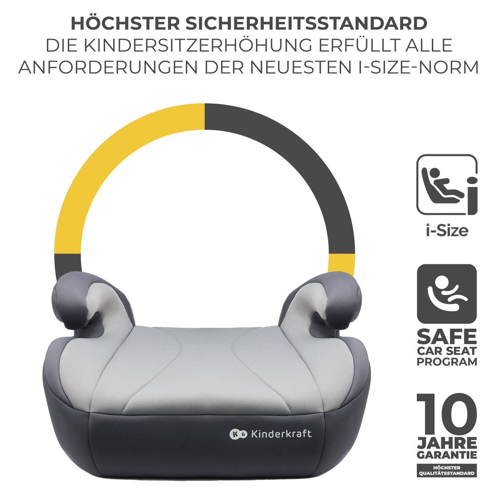 Kinderkraft I-BOOST i-Size - Sitzerhöhung 135-150 cm - R129 Norm - ISOFIX - Ergonomisch - Weicher Schaumstoff - Abnehmbarer Bezug - Grau