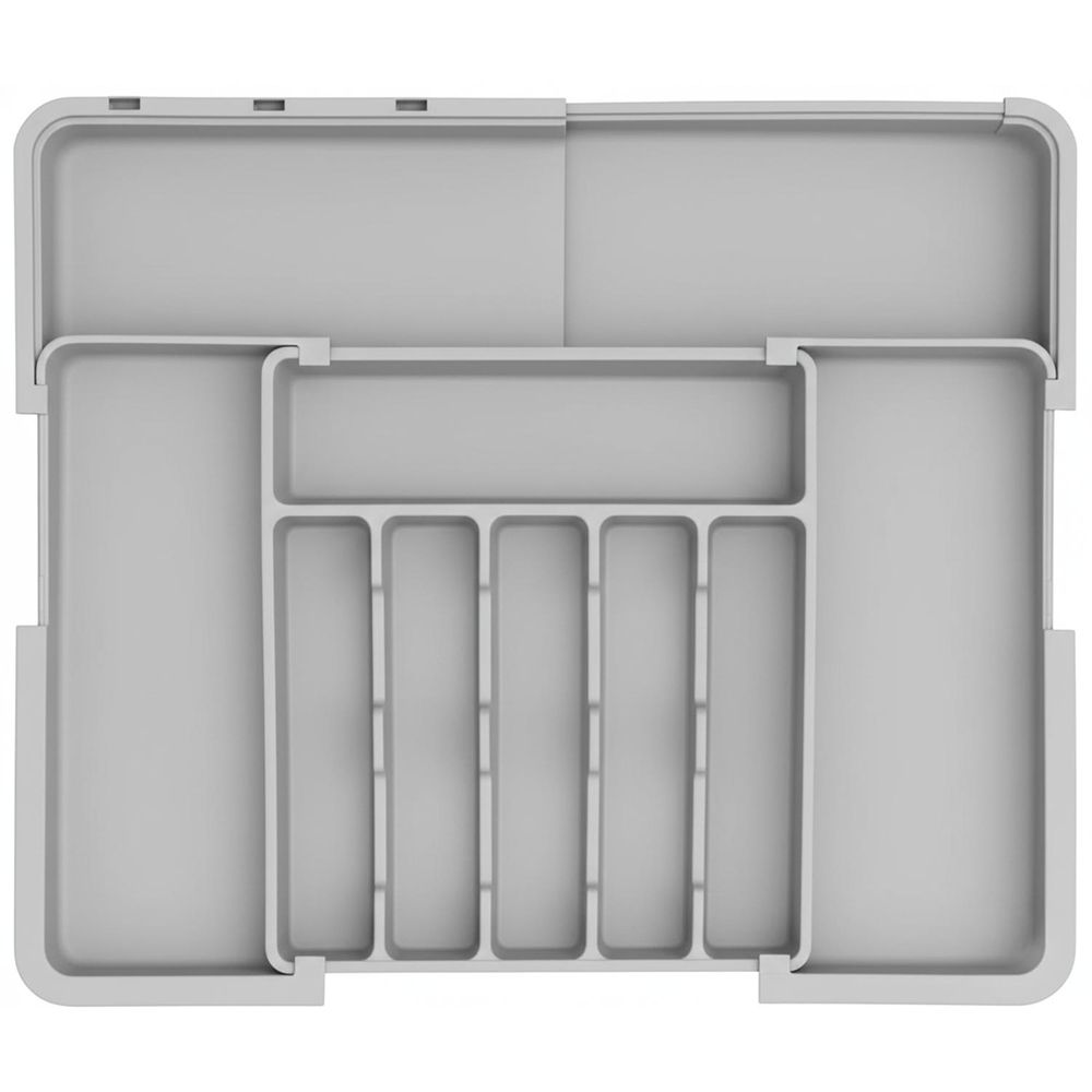 WELLHAUS – Ausziehbare, verstellbare Besteck- und Küchen­schubladen-Organizer – flexibles Raum­wunder für Ihre Küche (Grau, 33 x 37 cm -> 56 x 48 cm)