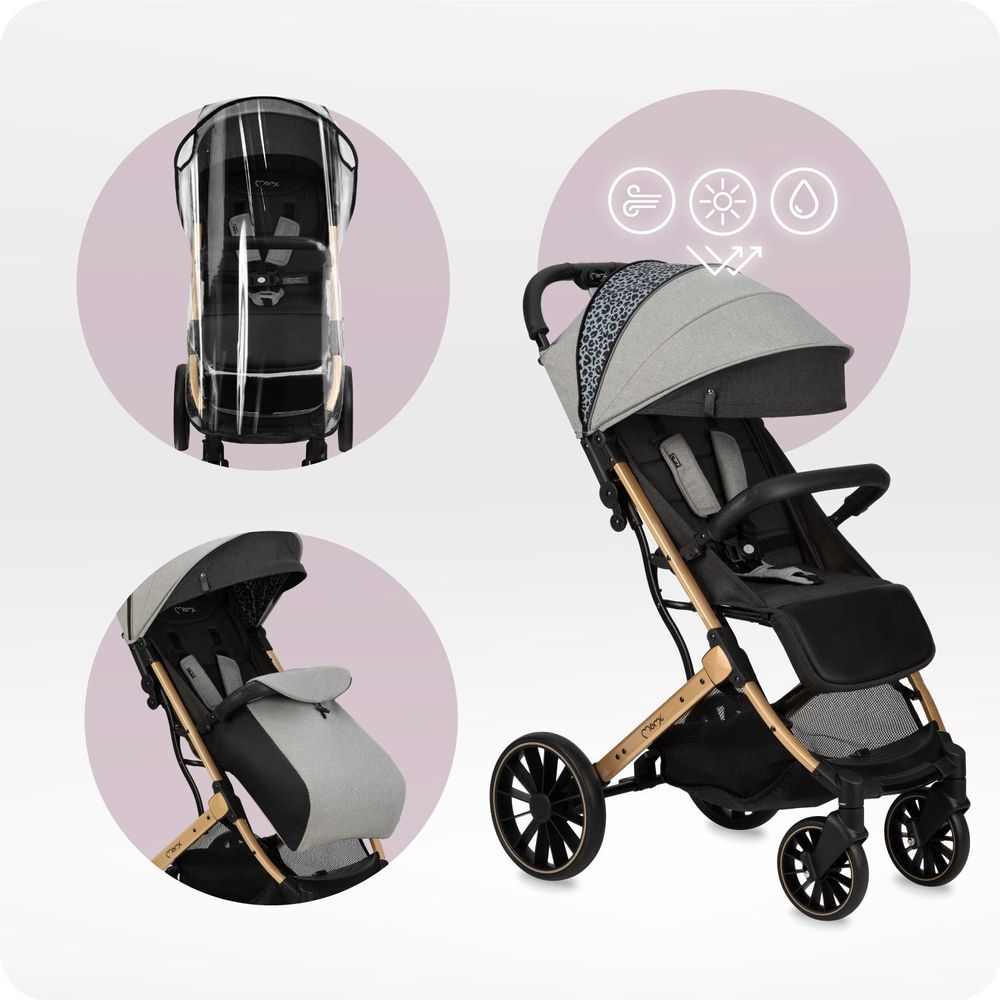 MoMi ESTELLE DAKAR – Ultraleichter Baby Kompaktbuggy mit XL-Rädern, Einhand-Faltung & Trolley-Funktion, inkl. Zubehör, ideal für Reisen – Grau