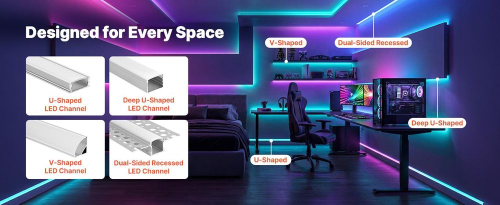VEVOR LED Profil 10er-Pack 1 m, Eloxierte Aluminiumprofile mit Milchiger Abdeckung, Endkappen & Befestigungsclips, Kanäle, Diffusor für LED-Streifen, Ideal für Unterbau-Arbeitsplatten, U-Form