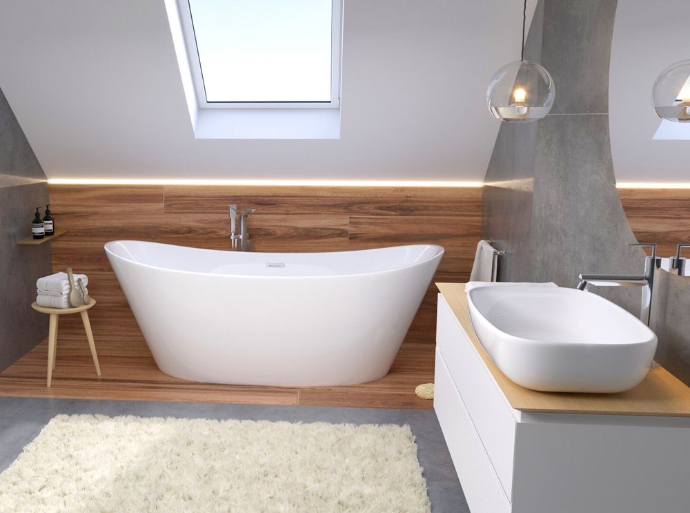 BADLAND Freistehende Badewanne 170x80 Acryl mit Ablauf VIEGA Klick-Klack GRATIS!