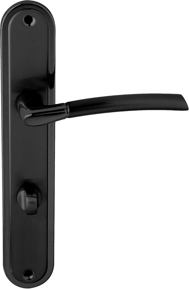 DOMINO Türgriff 78 Drückergarnitur WC - Badezimmer Set | Links & Rechts Türbeschlag für WC/Badezimmertüren | L-Form | Türbeschläge aus Aluminium | Schwarz Türdrückergarnitur | PRESTO BLACK