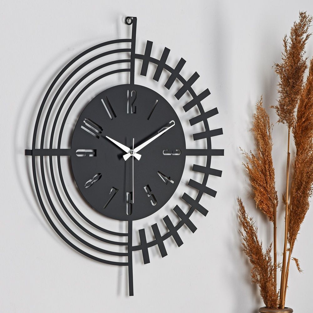 Opviq, Dubai - Black, Wanduhren, Schwarz, Metall, 50 x 50 cm