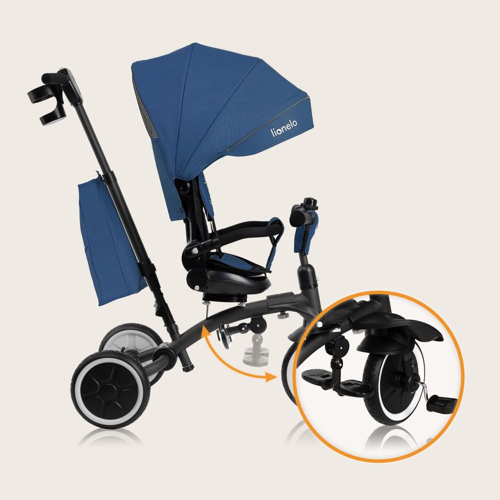 Lionelo Tris Plus dreirad laufrad bis 25 kg Kinderdreirad Lenkstange Baby Kinderwagen Montage ohne Werkzeug - Blau