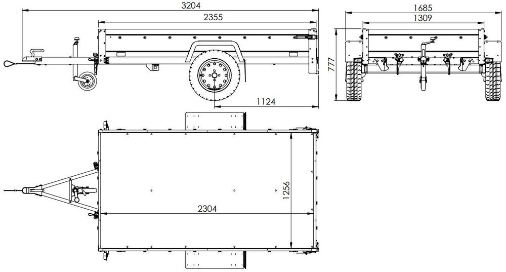 PKW-Anhänger auf Federn 230x125 UNITRAILER GARDEN 230/R KIPP mit BIS-Seiten, H-0-Rahmen und grauer Plane