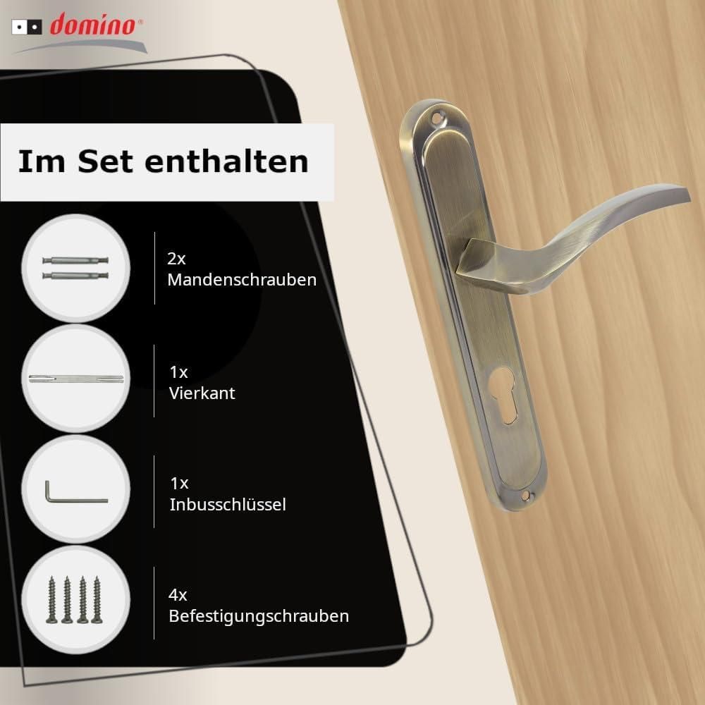 DOMINO Türgriff 72 Drückergarnitur BB-Buntbart Set | Langschildgarnitur | Türklinke für Zimmertür, Bürotür, Kellertür & Innentür | NOVA M3 Bronze |