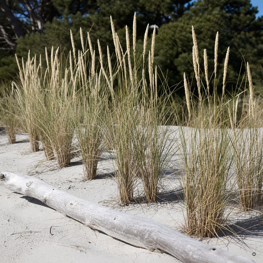 Strandhafer-Horst im Sand mit Treibholz
