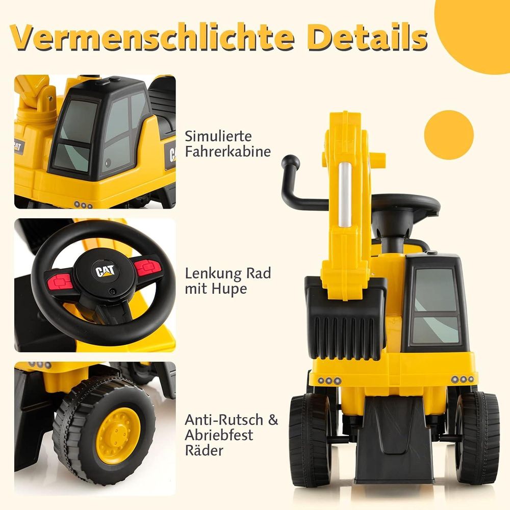 GOPLUS Kinderbagger, Sitzbagger mit dreh- und verstellbarer Schaufel, Hupe & Stauraum, Kinderfahrzeuge für Kinder von 1-3 Jahren, bis 25 kg, Gelb