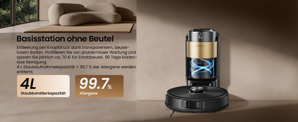 Proscenic Q20 Staubsauger Roboter, Saugroboter mit Wischfunktion, 10000Pa, 200 min, Alexa, Google Home, Siri oder IFTTT,360° LiDAR-Navigation, 4L