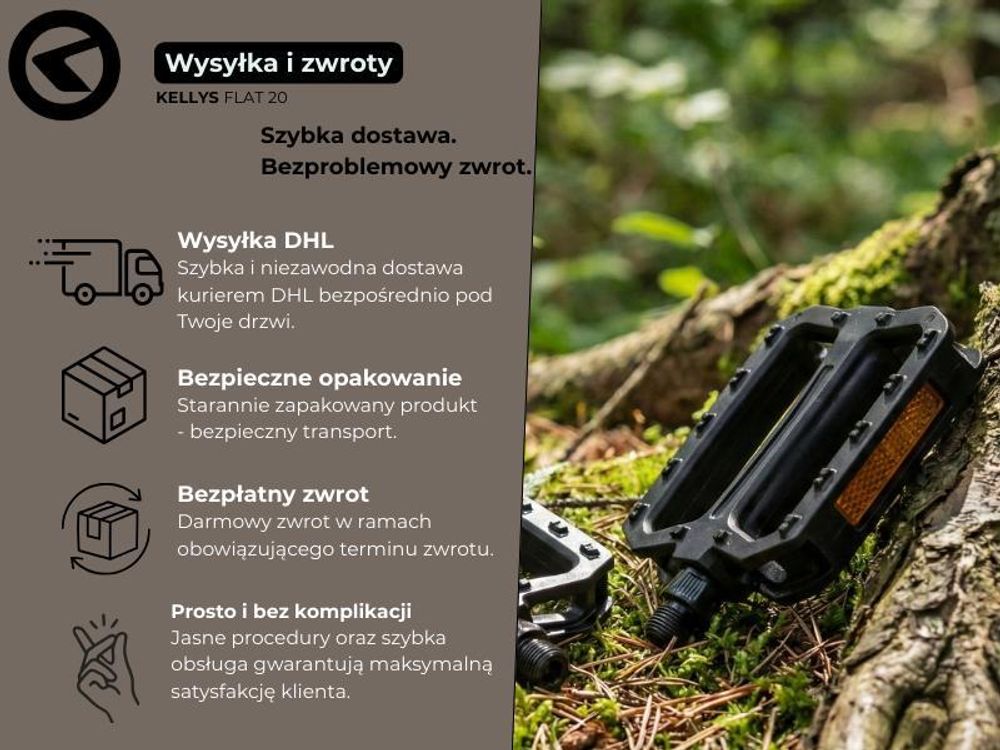 Kellys KLS FLAT 20 – lekkie pedały platformowe z tworzywa, łożyska SPB, oś stalowa, do BMX i rowerów miejskich