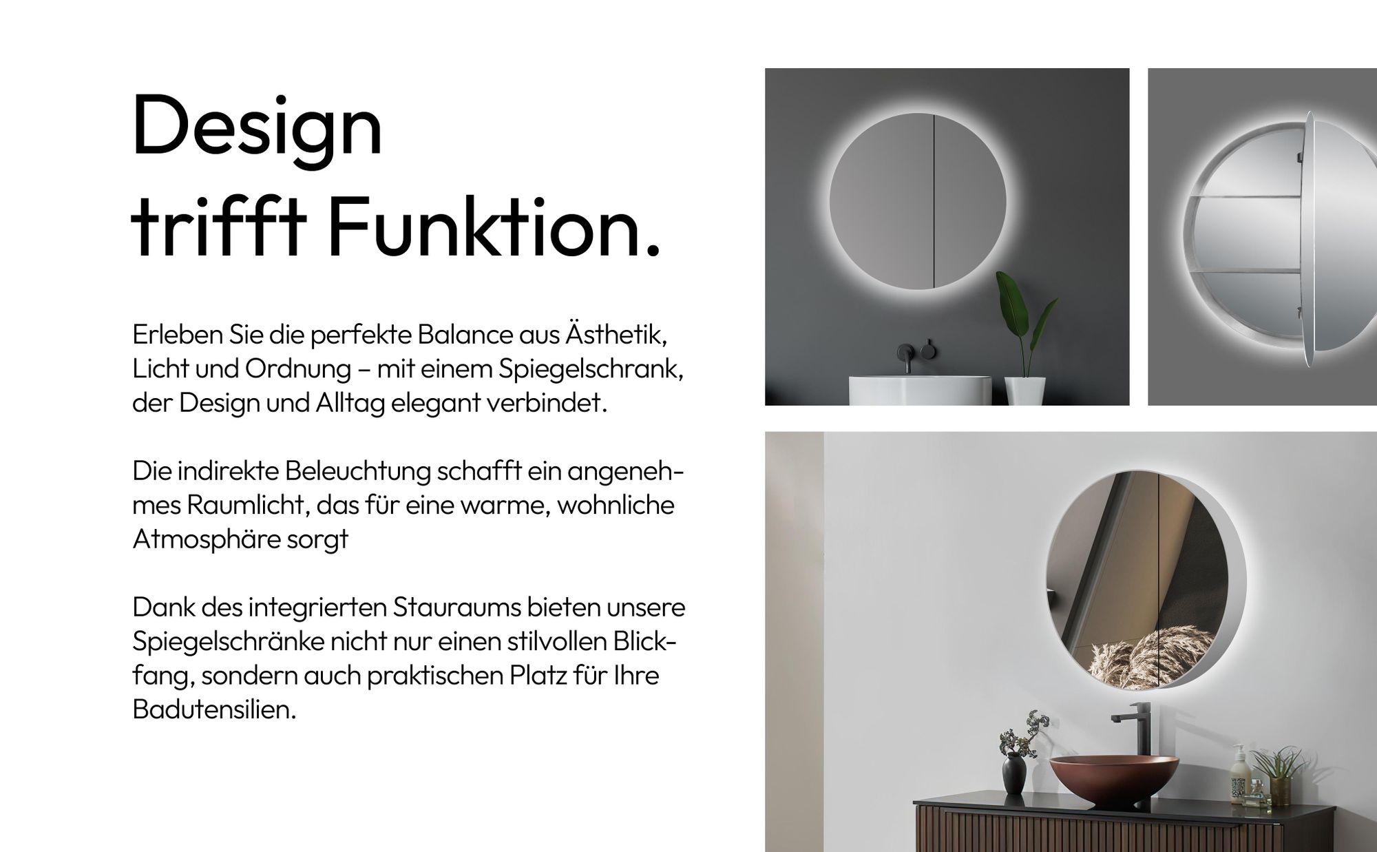 Runder Spiegelschrank mit LED Beleuchtung Ø 60 cm – TALOS Badezimmerspiegel mit Stauraum, Neutralweiß